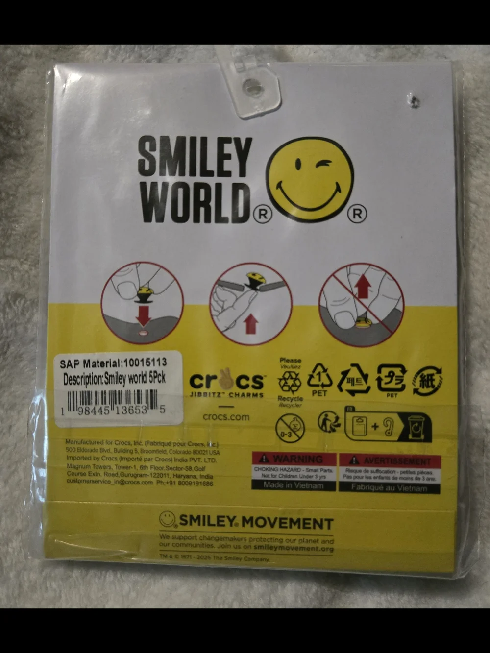 CROCS Smiley World Yellow Jibbitz Charms Pack of 5